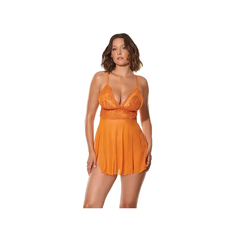 Lace and Mesh Babydoll with G-String