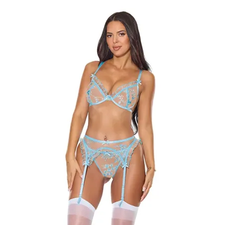 Blossom Underwire Bra, Garter Belt and G-String 3-Piece Set
