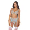 Blossom Underwire Bra, Garter Belt and G-String 3-Piece Set