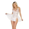 Net and Scallop Lace Babydoll with Side Slit and Thong