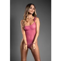 Domina One-Shoulder Sheer Mesh Teddy with Rope Cuffs