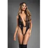 Domina Plunge Teddy with Sheer Mesh and Vegan Leather Lock Detail