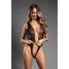 Domina Plunge Teddy with Sheer Mesh and Vegan Leather Lock Detail