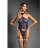 Sheer Mesh Gartered Bustier with Detachable Choker and G-String Set