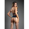Sheer Mesh Gartered Bustier with Detachable Choker and G-String Set