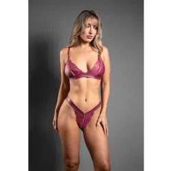Domina Leatherette Lace Bralette and Panty Set with Zipper Detail
