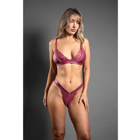 Domina Leatherette Lace Bralette and Panty Set with Zipper Detail