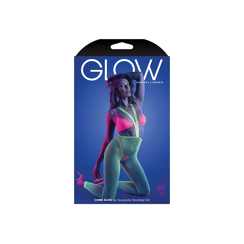 Glow Suspender Stocking Bralette and G-String Set