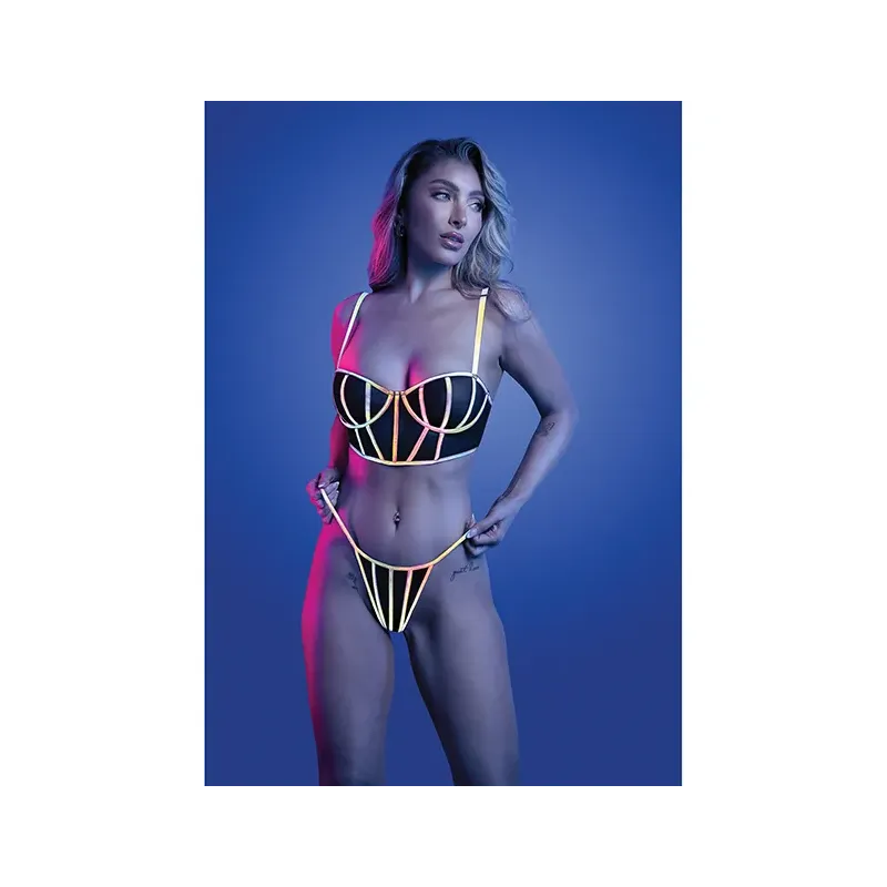 Solar Flare Flash Reflective Binding Underwire Bra with Thong