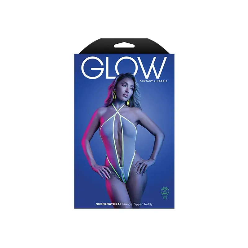 Glow-in-the-Dark Plunge Halter Teddy with Zipper