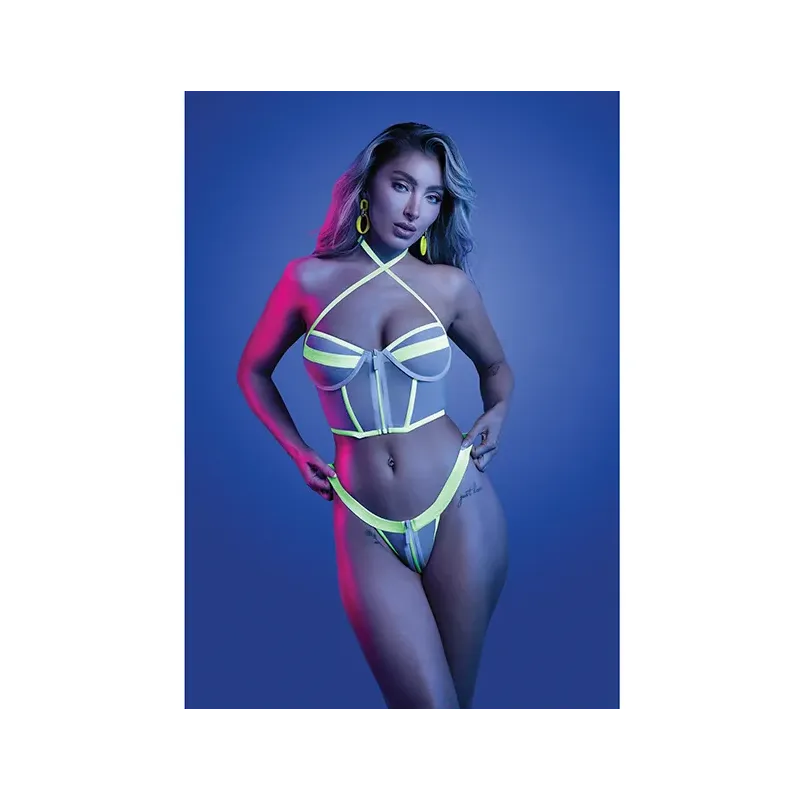 Glow-in-the-Dark Zipper Bralette and Thong Set