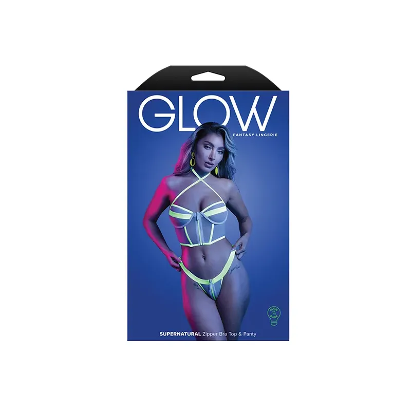 Glow-in-the-Dark Zipper Bralette and Thong Set