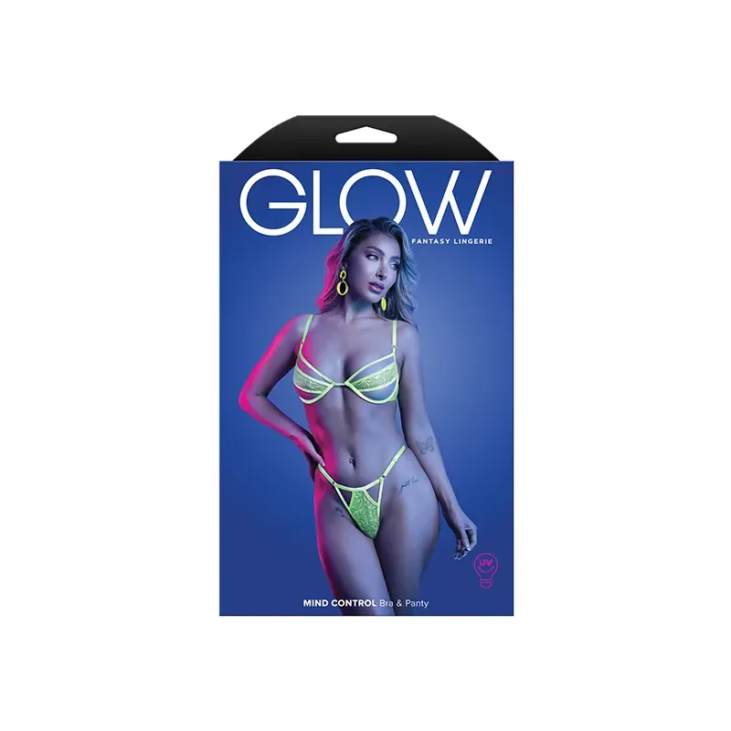 UV Reactive Lace and Mesh Underwire Bra with Thong