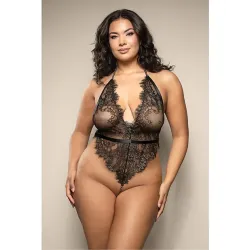 Metallic Eyelash Lace Teddy with Pearl String Crotch