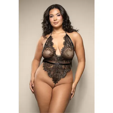 Metallic Eyelash Lace Teddy with Pearl String Crotch