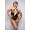 Rhinestone Mesh Halter Teddy with Jeweled Center Strap