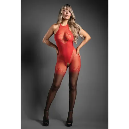 Sheer Ombré Flame Halter Bodystocking with Open Crotch