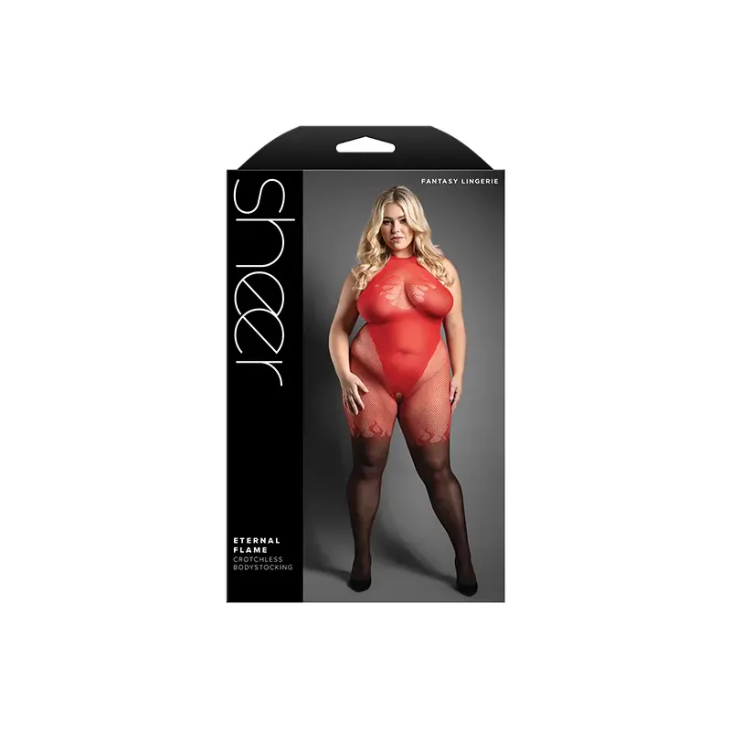 Sheer Ombré Flame Halter Bodystocking with Open Crotch