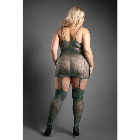Sheer Reptile Print Bodystocking Dress with Attached Stockings