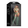Sheer Lace Knit Halter Top with G-String and Gartered Stockings 3-Piece Set