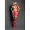Sheer Check Knit Bralette and Harness Skirt Set with Gartered Stockings