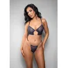 Sheer Striped Rhinestone Mesh Bra and G-String Set