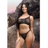 One Shoulder Mesh Bralette and Panty Set with Rhinestone Lettering