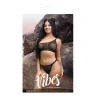 One Shoulder Mesh Bralette and Panty Set with Rhinestone Lettering