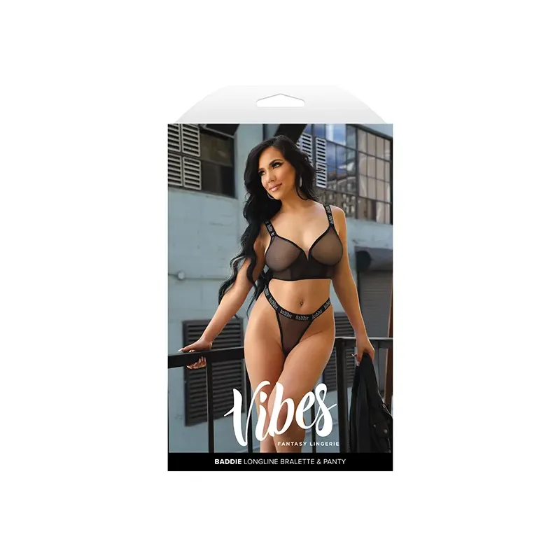 Glitter Mesh Longline Bralette with Thong