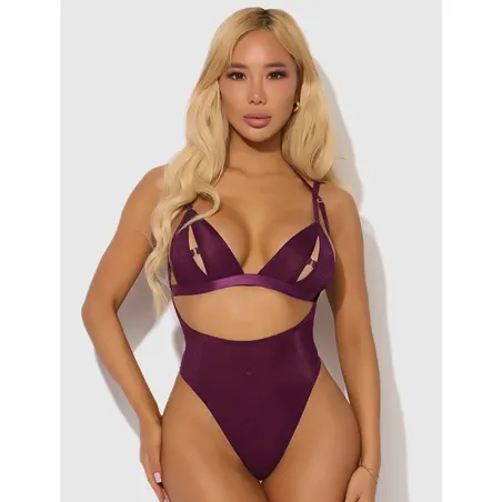 Shimmer Mesh Backless Teddy and Bralette Set with Rhinestone O-Ring Details