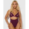 Shimmer Mesh Backless Teddy and Bralette Set with Rhinestone O-Ring Details