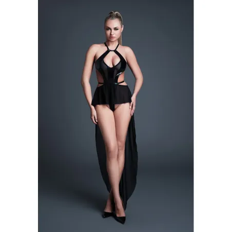 Allure Take Me Latex Look Vinyl and Mesh Teddy with Attached Skirt