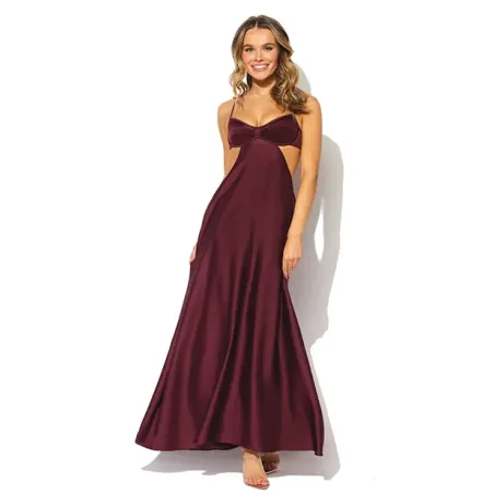 Satin Cut-Out Long Dress with Sweetheart Neckline