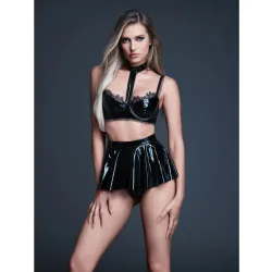 Allure Naughty Nights Latex Look Vinyl and Lace Choker Bra & Mini Skirt 2 pc Set