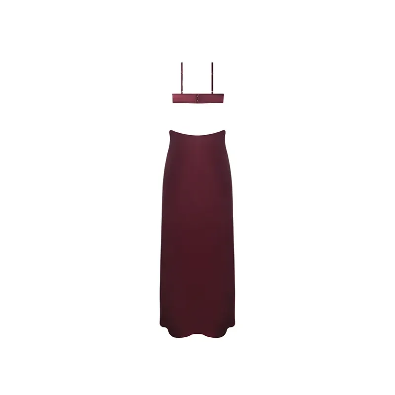 Satin Cut-Out Long Dress with Sweetheart Neckline