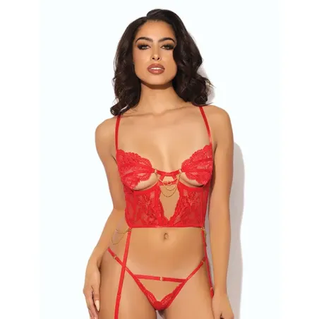 Cecily Lace Bustier with Thong and Garter Straps