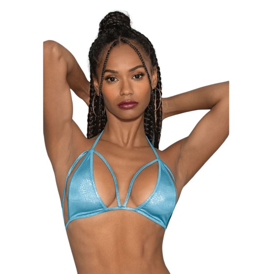 Blue Crystal Black Light Dancewear Tri Bra Blue O/S