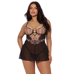 Nova Blacklight Lace Babydoll with G-String Set