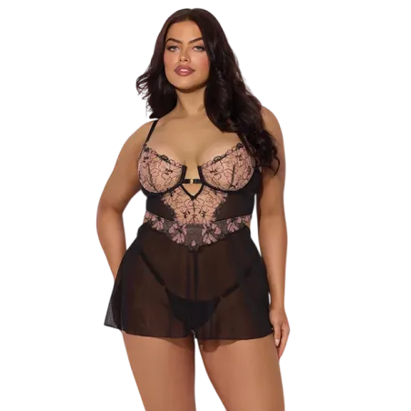 Nova Blacklight Lace Babydoll with G-String Set