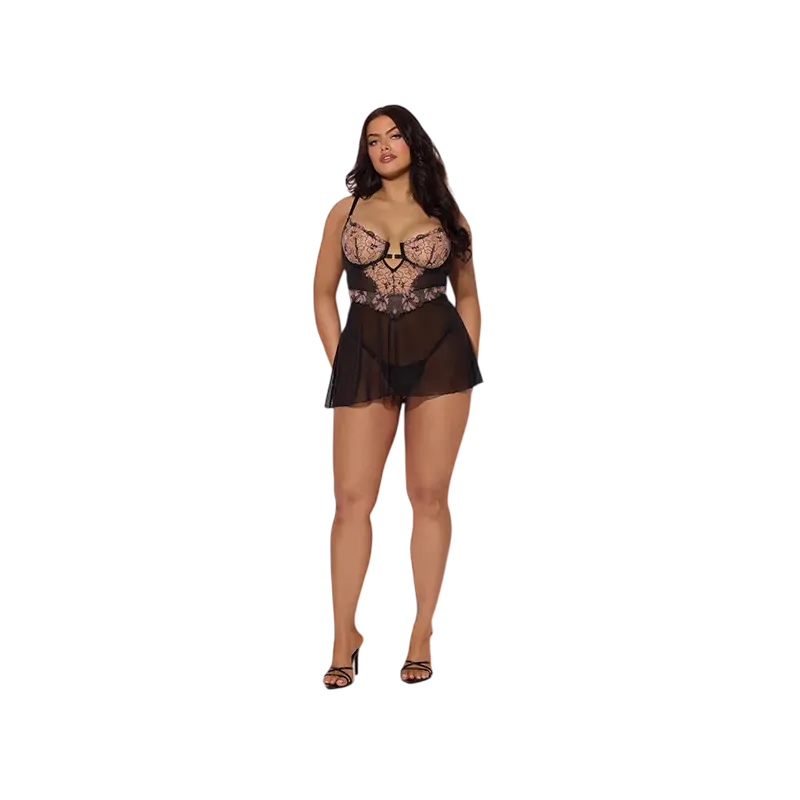 Nova Blacklight Lace Babydoll with G-String Set