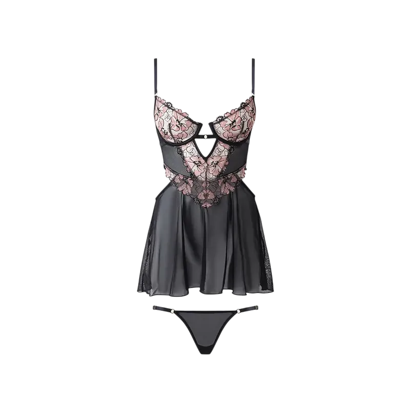 Nova Blacklight Lace Babydoll with G-String Set
