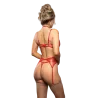 Ruby Shimmer Lace and Mesh Bra, Garter Belt and G-String 3-Piece Set