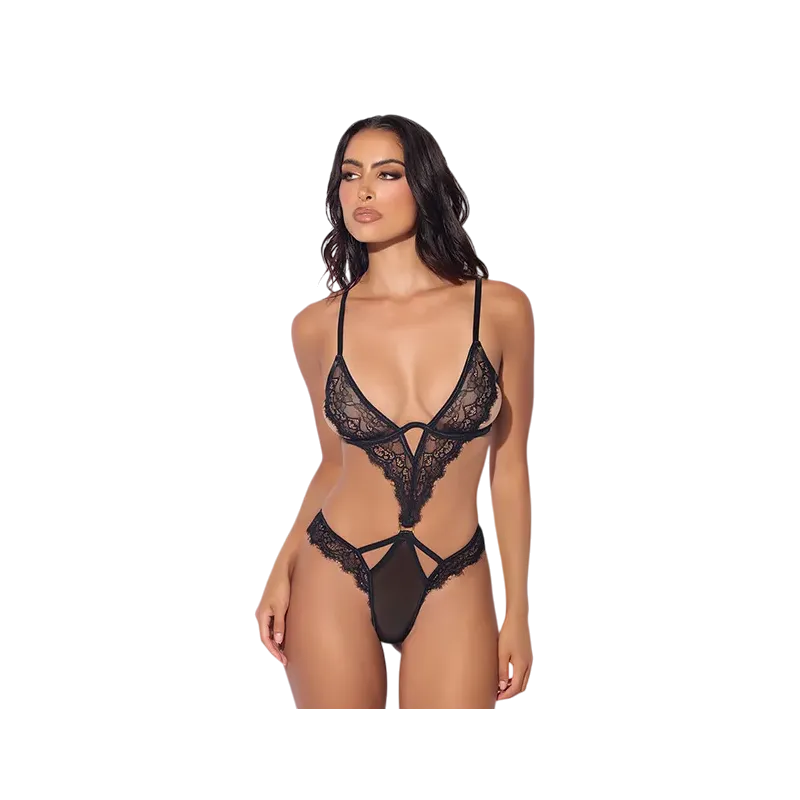 Nadia Lace and Mesh Crotchless Teddy