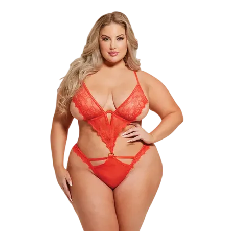 Nadia Lace and Mesh Crotchless Teddy