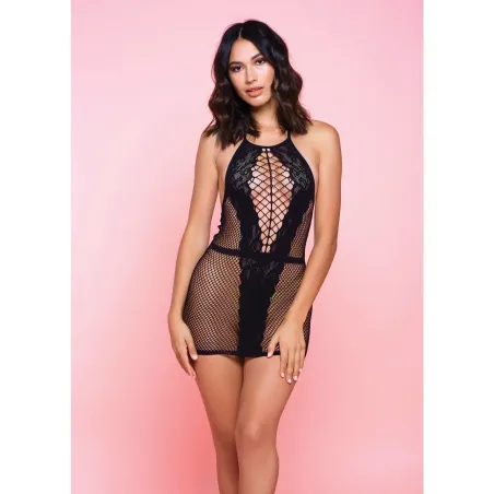 Netted Halter Chemise with Scalloped Lace