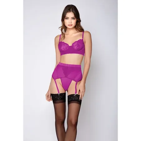 Soft Lace Bra, Satin Garter Belt and G-String Set