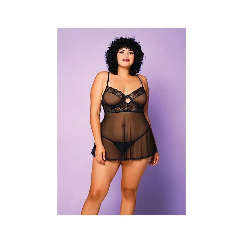 Soft Mesh Babydoll with Keyhole Front and G-String