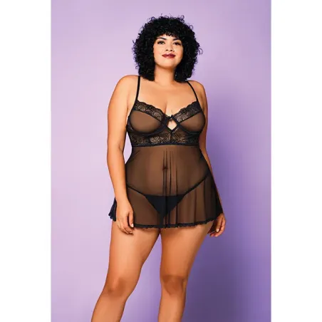 Soft Mesh Babydoll with Keyhole Front and G-String