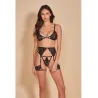 Eyelash Lace Bralette, Garter Belt and G-String Set