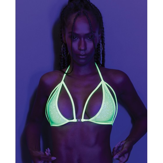 Jeweled Black Light Dancewear Tri Bra Neon Lime O/S